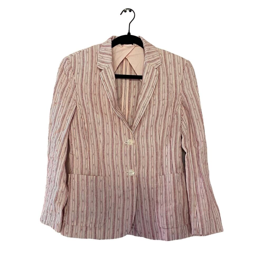 ATM Anthony Thomas Melillo Textured Linen Pink Striped Schoolboy Blazer sz 6